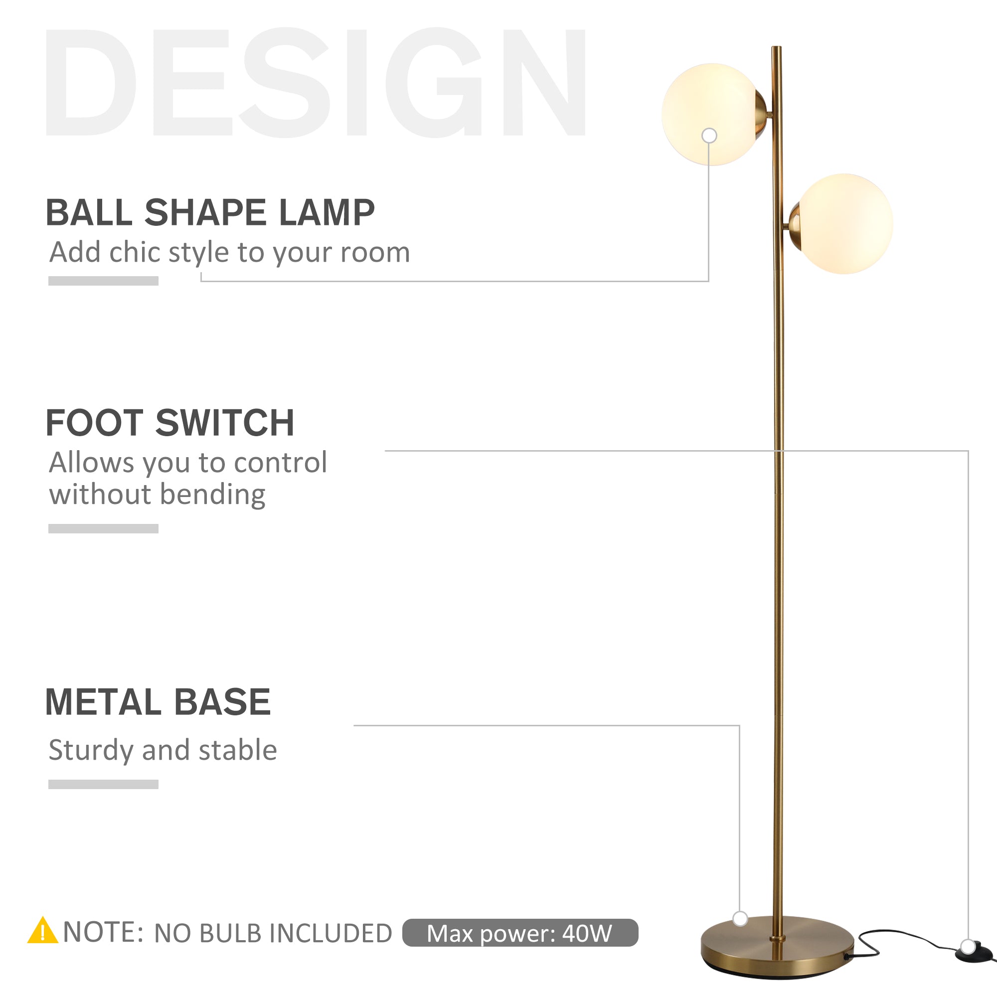 Lampe de sol avec 2pcs Lampe en verre Shade Moderne Lampe décorative portable