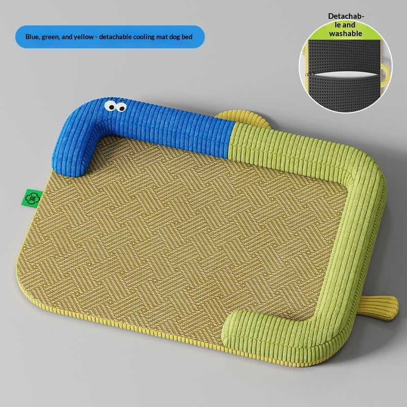 Mat de refroidissement pour animaux de compagnie Rattan tapis de tissu antidérapant Coussin Couleur-Block Collier de soutien Matelas
