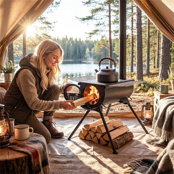 Foldable Tent Stove with 5-Section Chimney