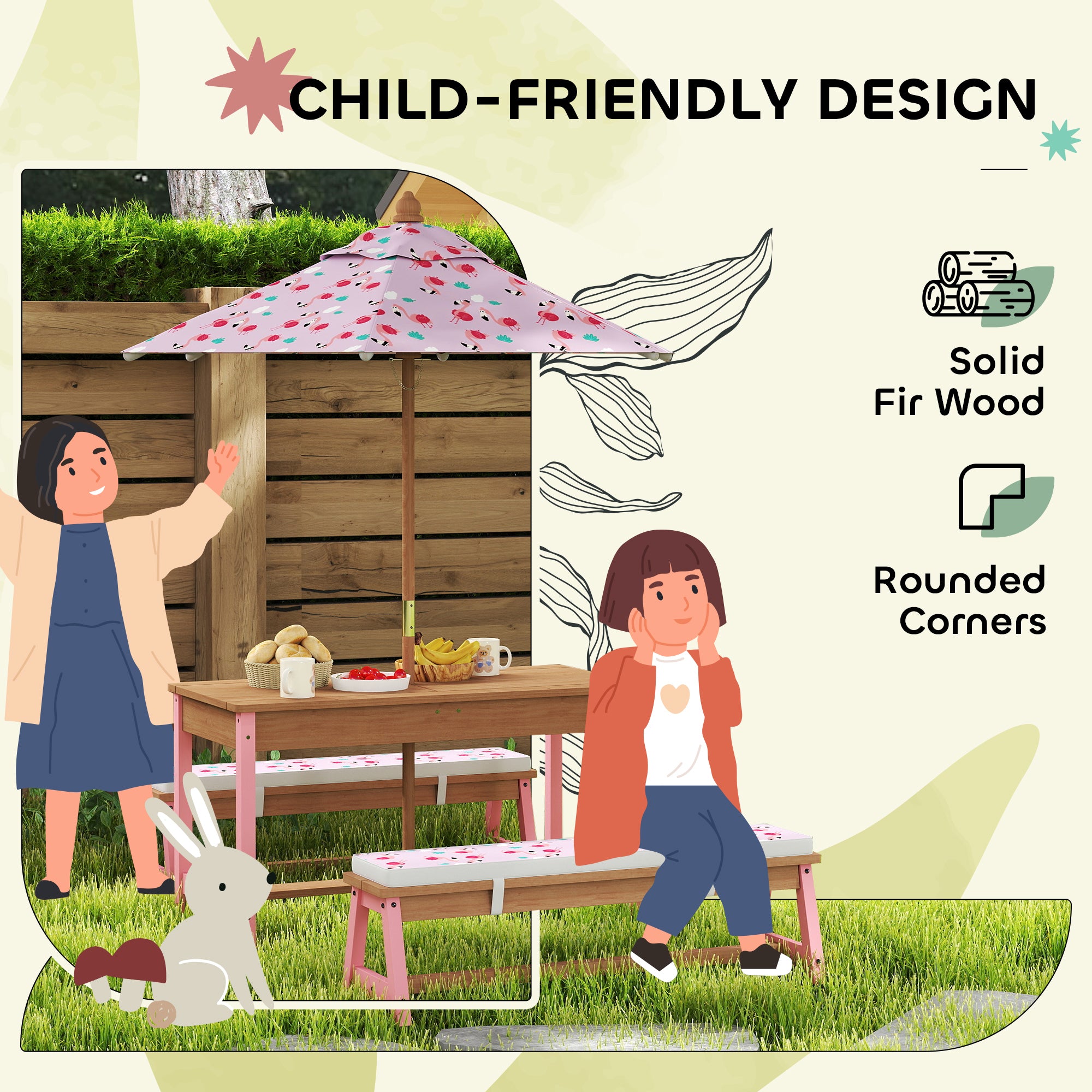 Ensemble de table de pique-nique pour enfants avec parapluie pliable