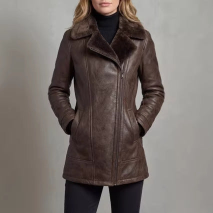 Veste en cuir et fourrure à couche unique