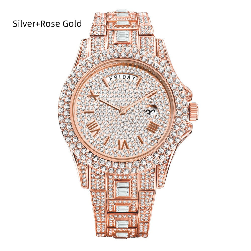 Calendrier des paires d'homme montre Quartz de luxe plein diamant