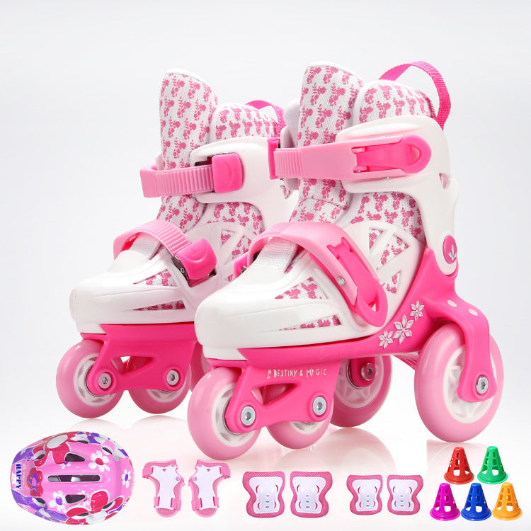 Ensemble complet de patins à roulettes pour enfants à double rangée réglable