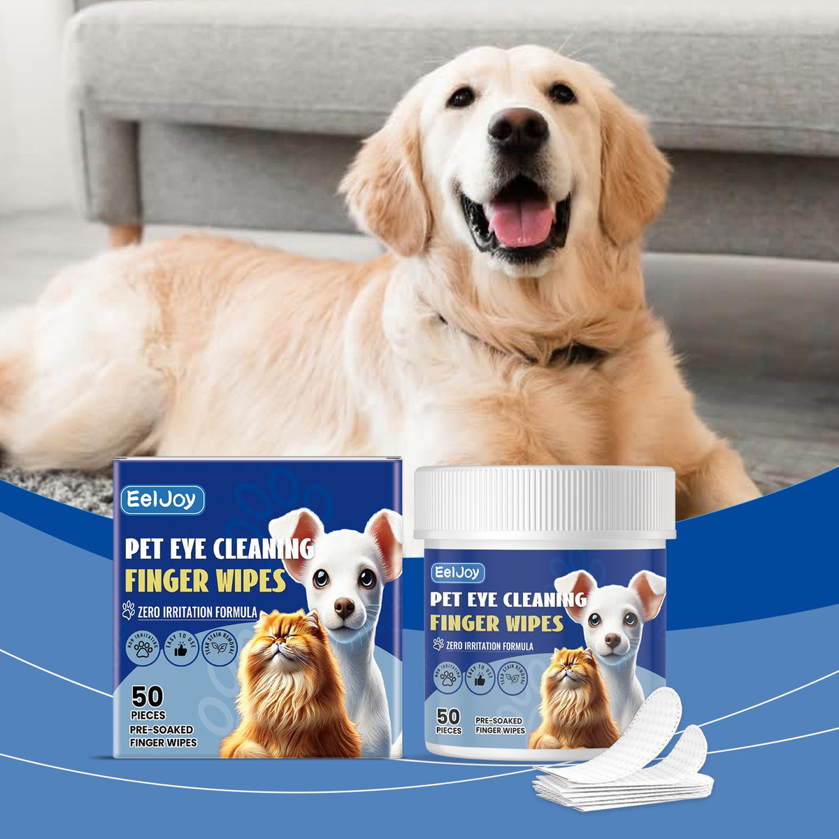 Eeljoy Animaux Nettoyage des yeux Wipes de doigts Chat et chien Taie Nettoyage des yeux
