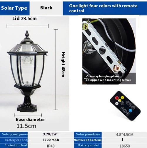 Lampe solaire à pilier extérieur étanche