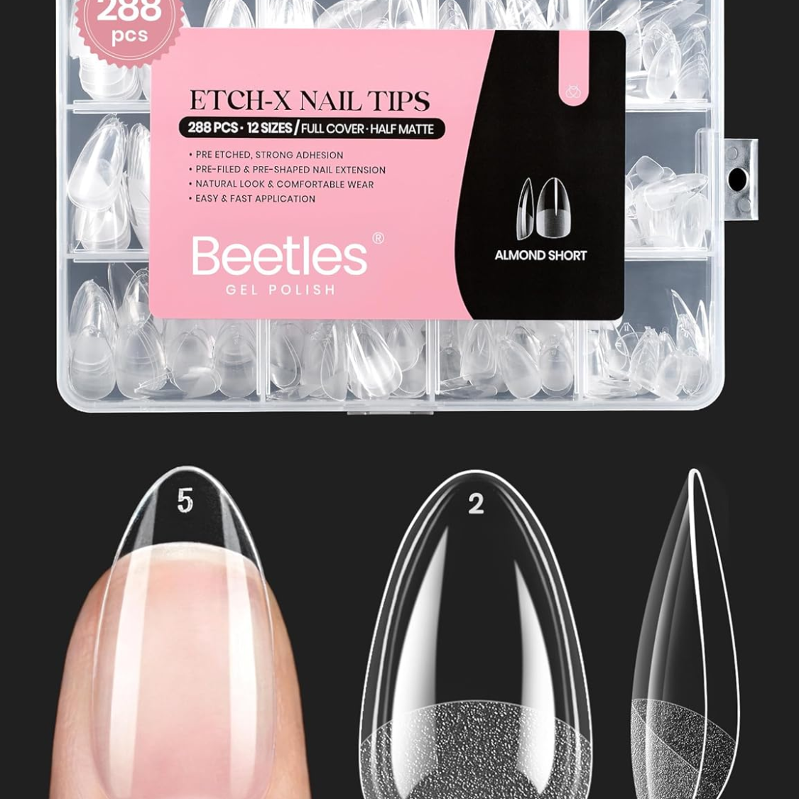 Trucs d'ongle en gel doux Amande courte 288pcs En 12 tailles