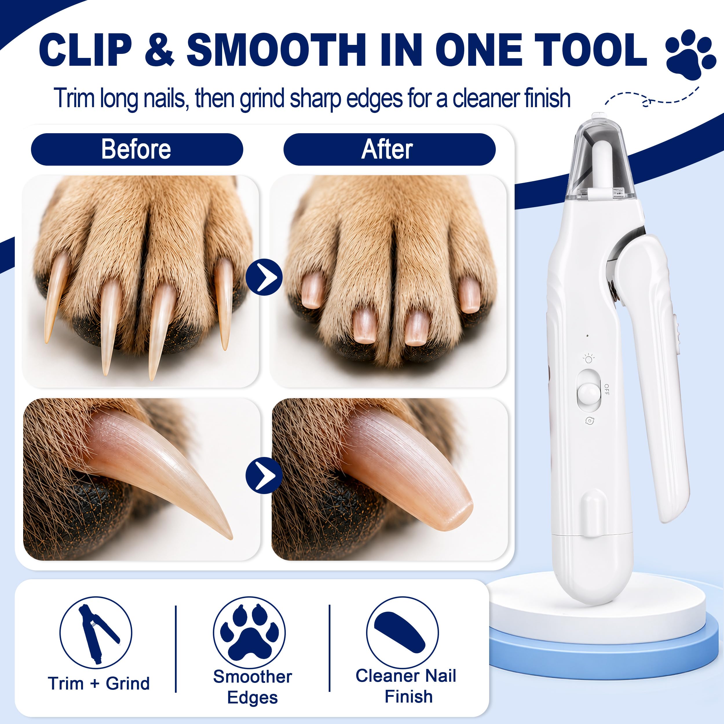 2-en-1 Clippers pour ongles de chien avec lumière - Poignard électrique pour ongles pour petits grands chiens