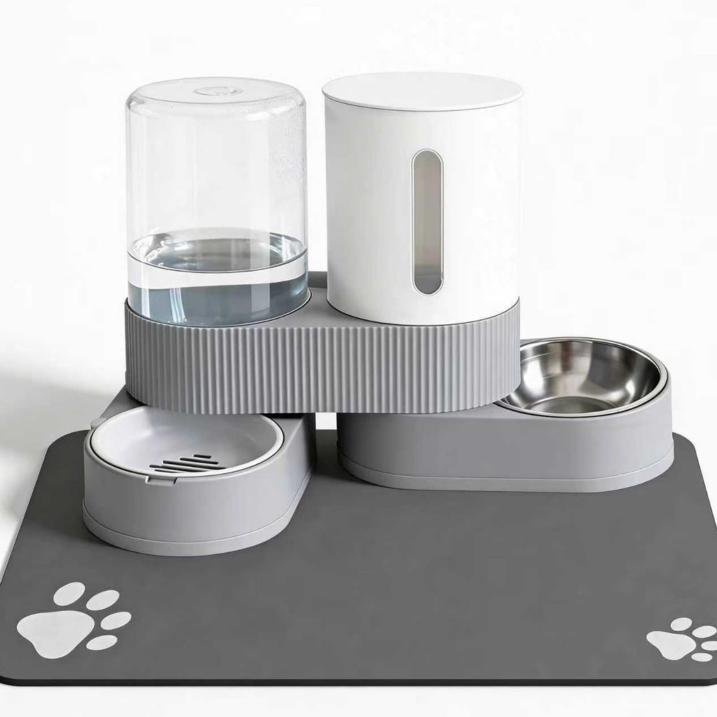 Gravity Cat Feeder 2 Pack Automatic Food Feeder and Water Dispenser Set Detachable Pet Bow