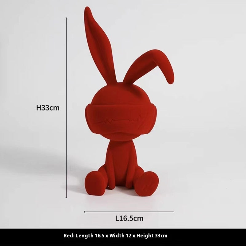 Suede Blindfold Rabbit Resin Ornament Trendy Home Decor