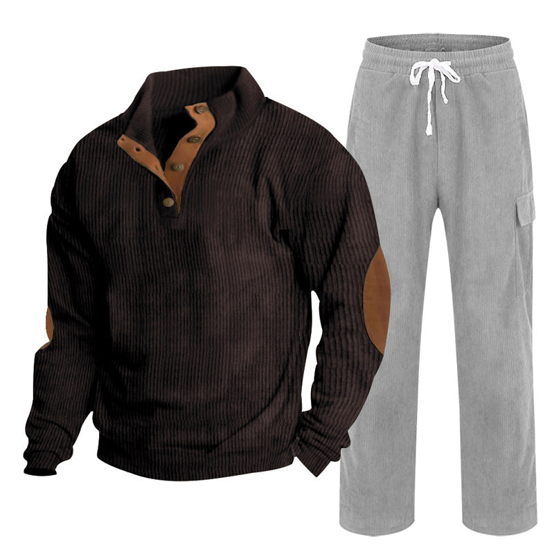 Hommes Corduroy Button-Down Henley Chemise et pantalons à queue droite