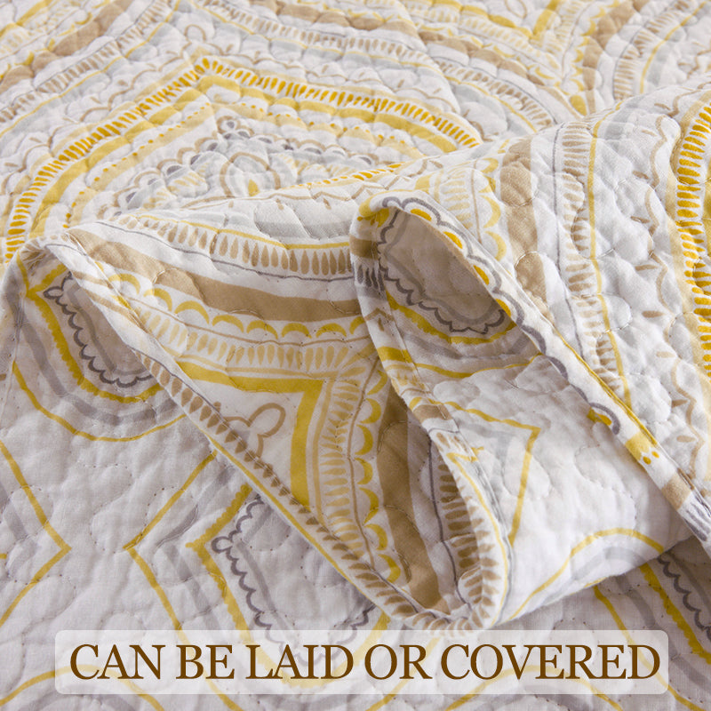 Cotton Reversible Quilt Bedspread Set Nordic Simplifié Médaille Géométrique Imprimer Toutes les mers