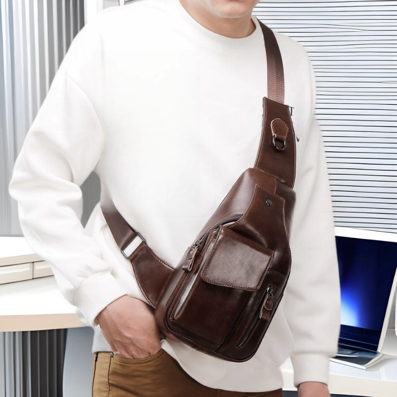 Véritable cuir homme Multifonctionnel Vieux sac de corps