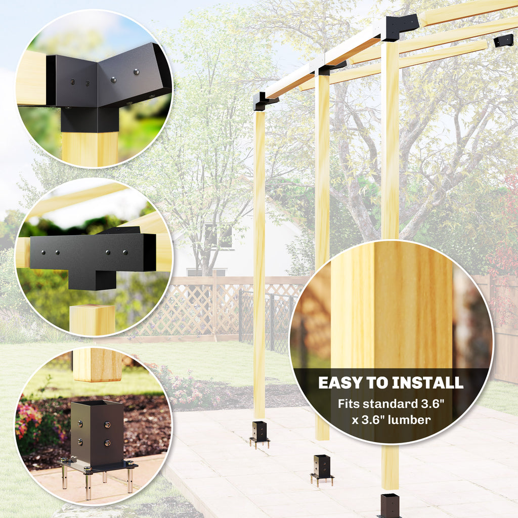 Ensemble de pergola, supports de pergola inclinés à 15° avec supports de pergola, bases de poste, supports muraux