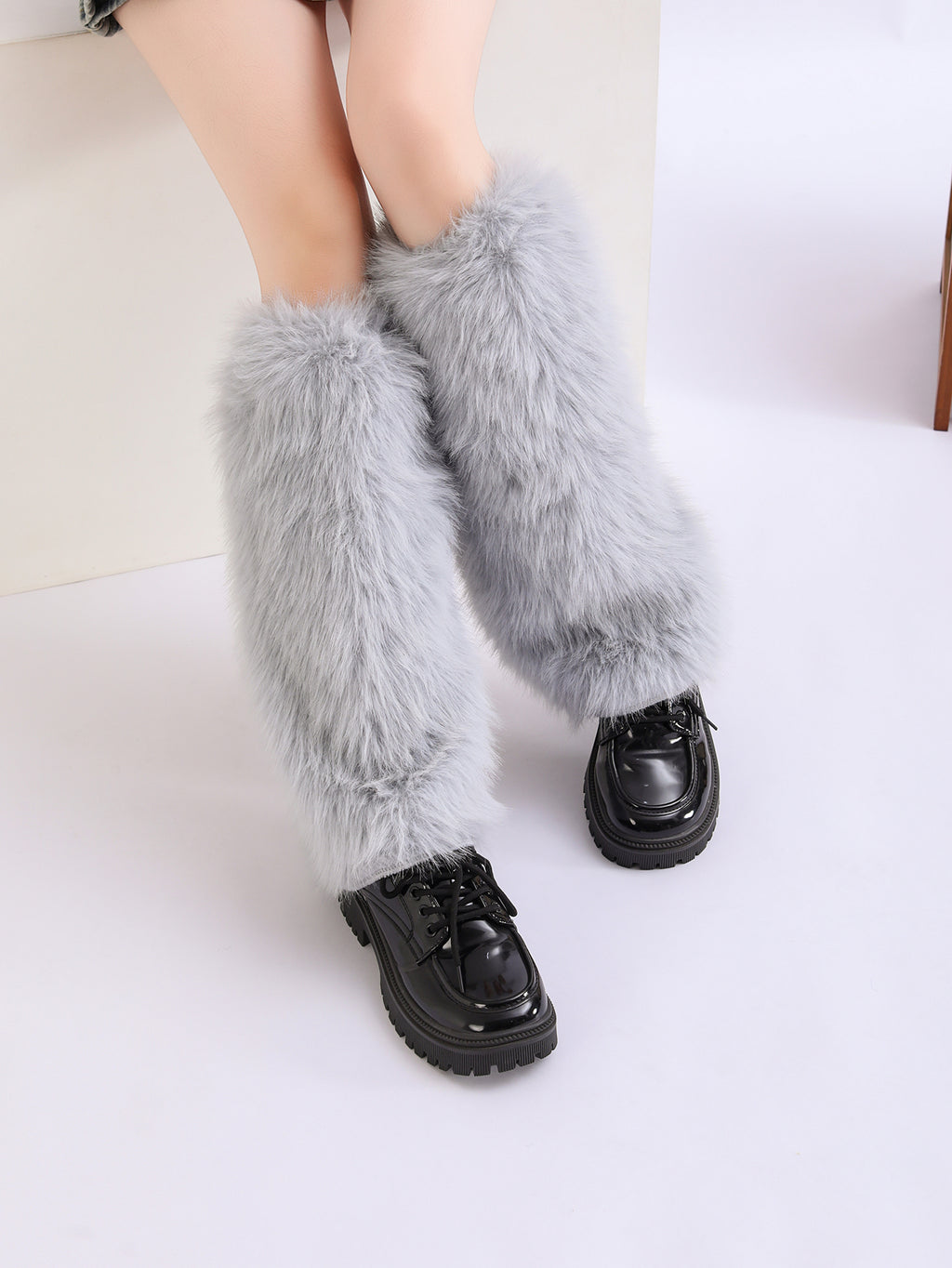 Filles Costumes Y2K femmes Outfit Accessory Faux Fur Fluffy Long Bottes Coffre-fort Fuzzy Le