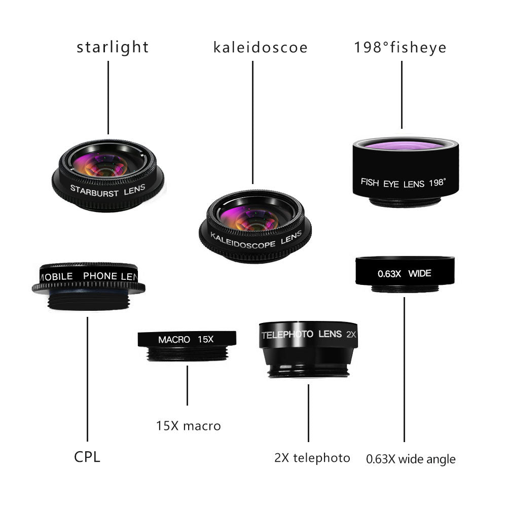 Fisheye Wide-angle Macro Telephoto Polarized 7pcs Téléphone portable Lens