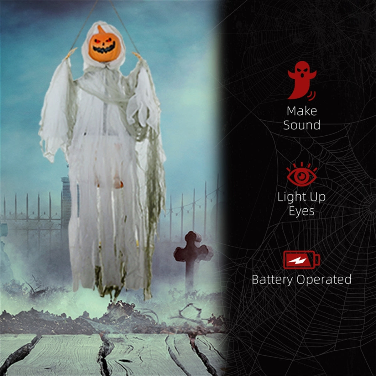 Halloween suspendu citrouille Ghost décoration Son actif crispé hurlement lumière vers le haut oeil rouge