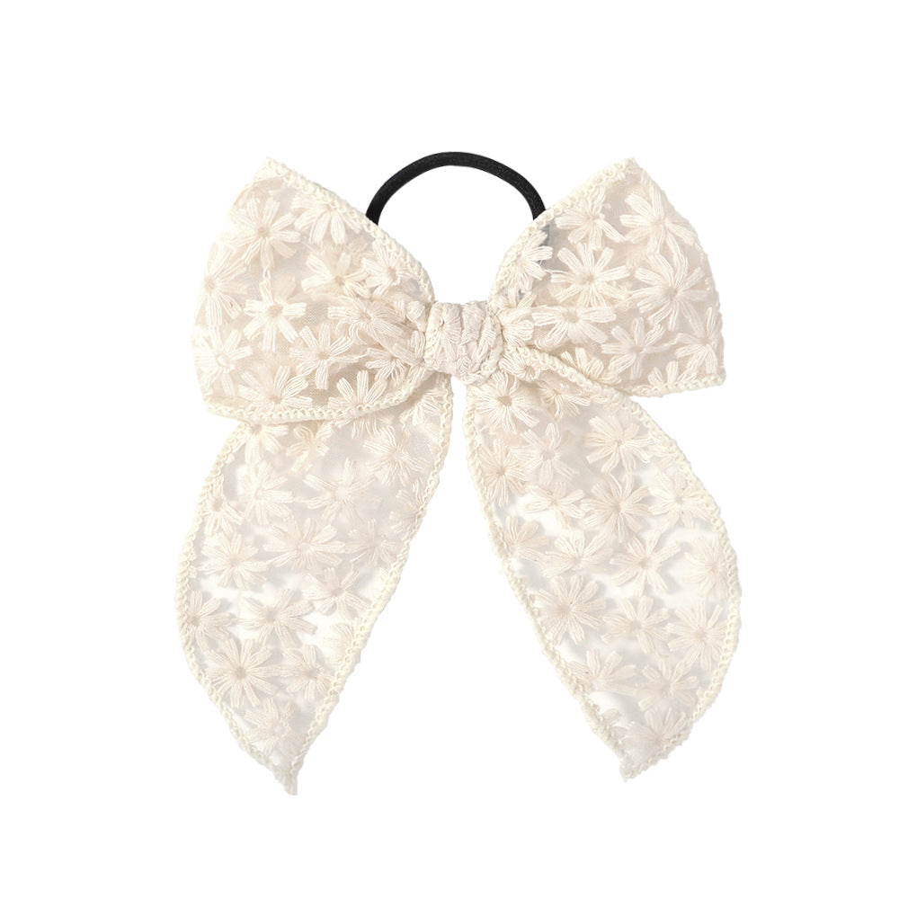 Brodé imprimé Bowknot bague de cheveux en caoutchouc de dentelle simple bande de cheveux Rope Floral Dovetail Ac