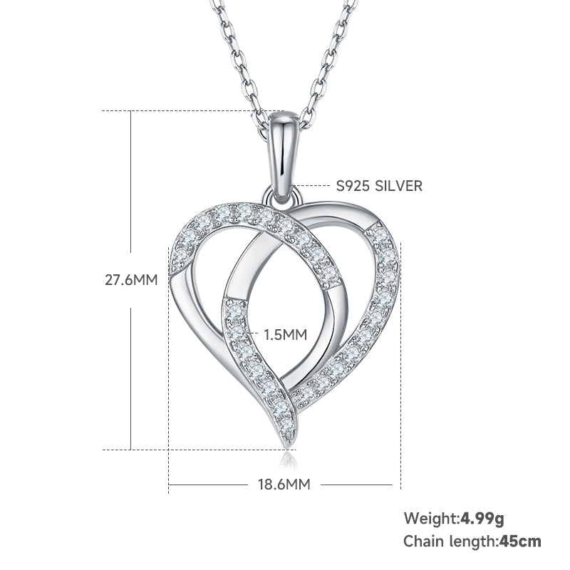 4.9g S925 Sterling Silver Moissanite Heart Necklace 45cm 27 Stone Intertwined Hearts Penda
