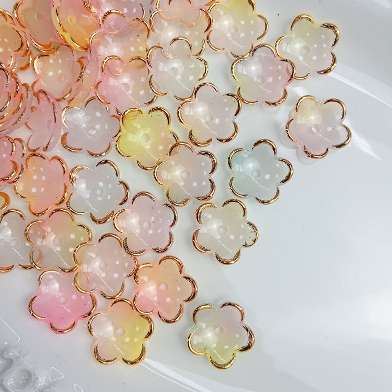 Perles de fleurs acryliques dorées à deux tons