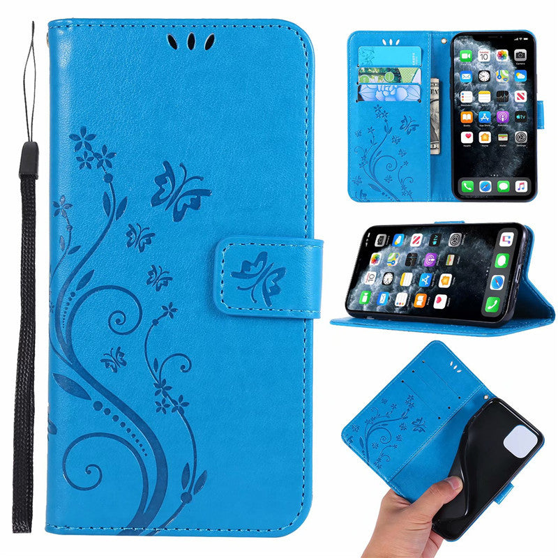 Étui de protection en cuir embossé papillon Étui de téléphone de couverture