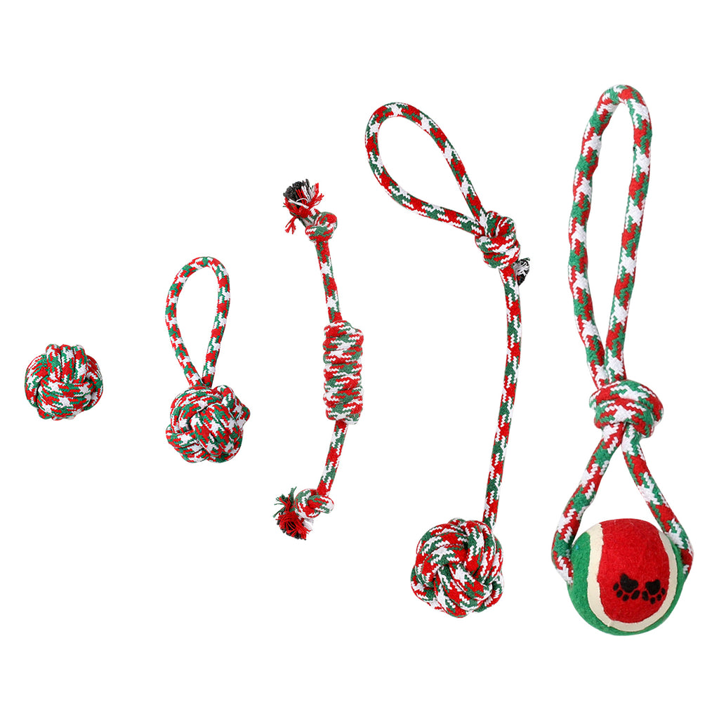 Ensemble de 5Pcs Rope de chien de Noël Jouets de Chew Jouets interactifs de chien Set pour chiot petit moyen A