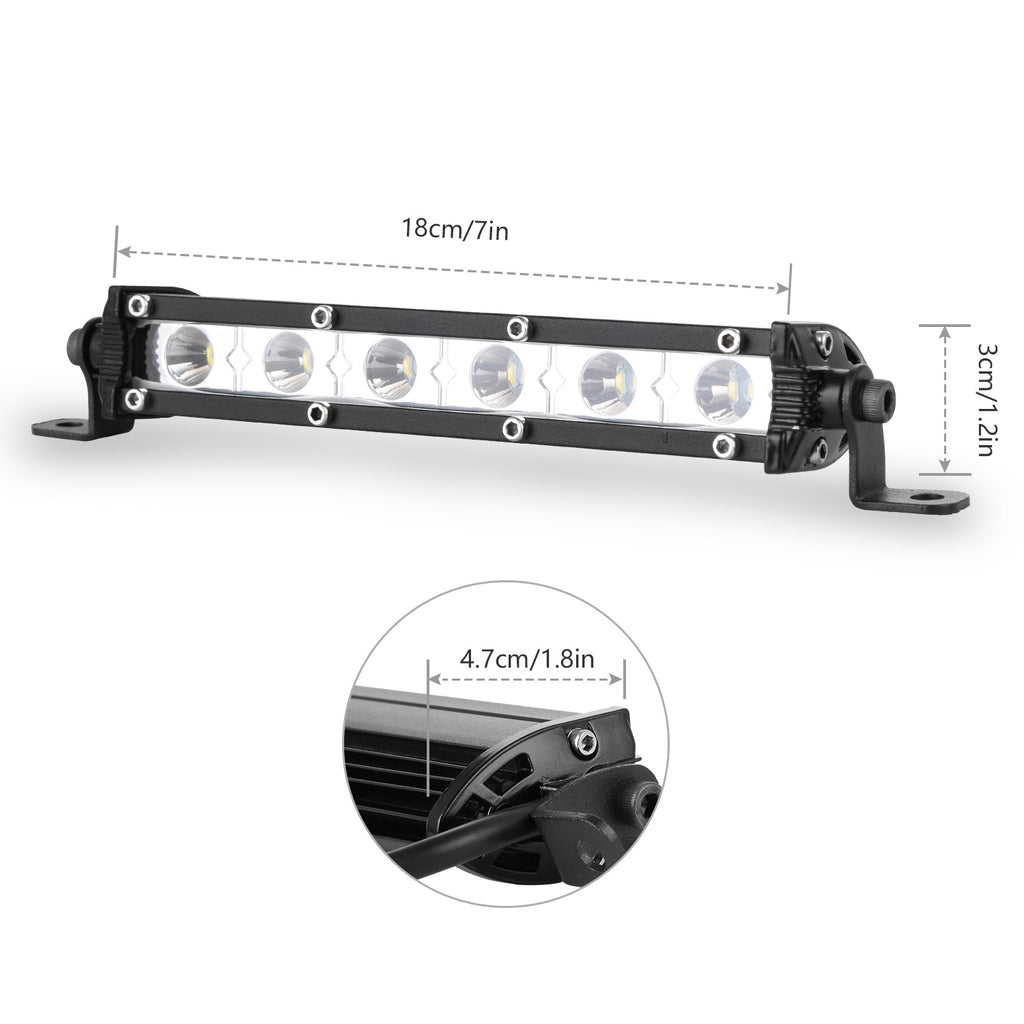 7in LED Light Bar Single Row Spot Lights 18W Ultra mince lumière de travail droite pour Tr