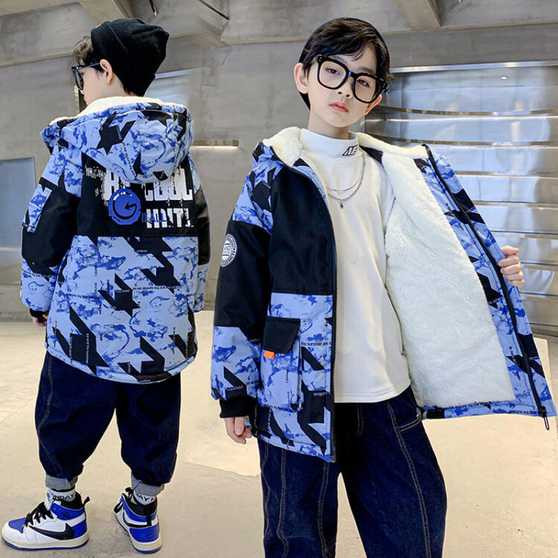 Garçons épais velours vêtements de coton Moyens et grands enfants Camouflage Parka