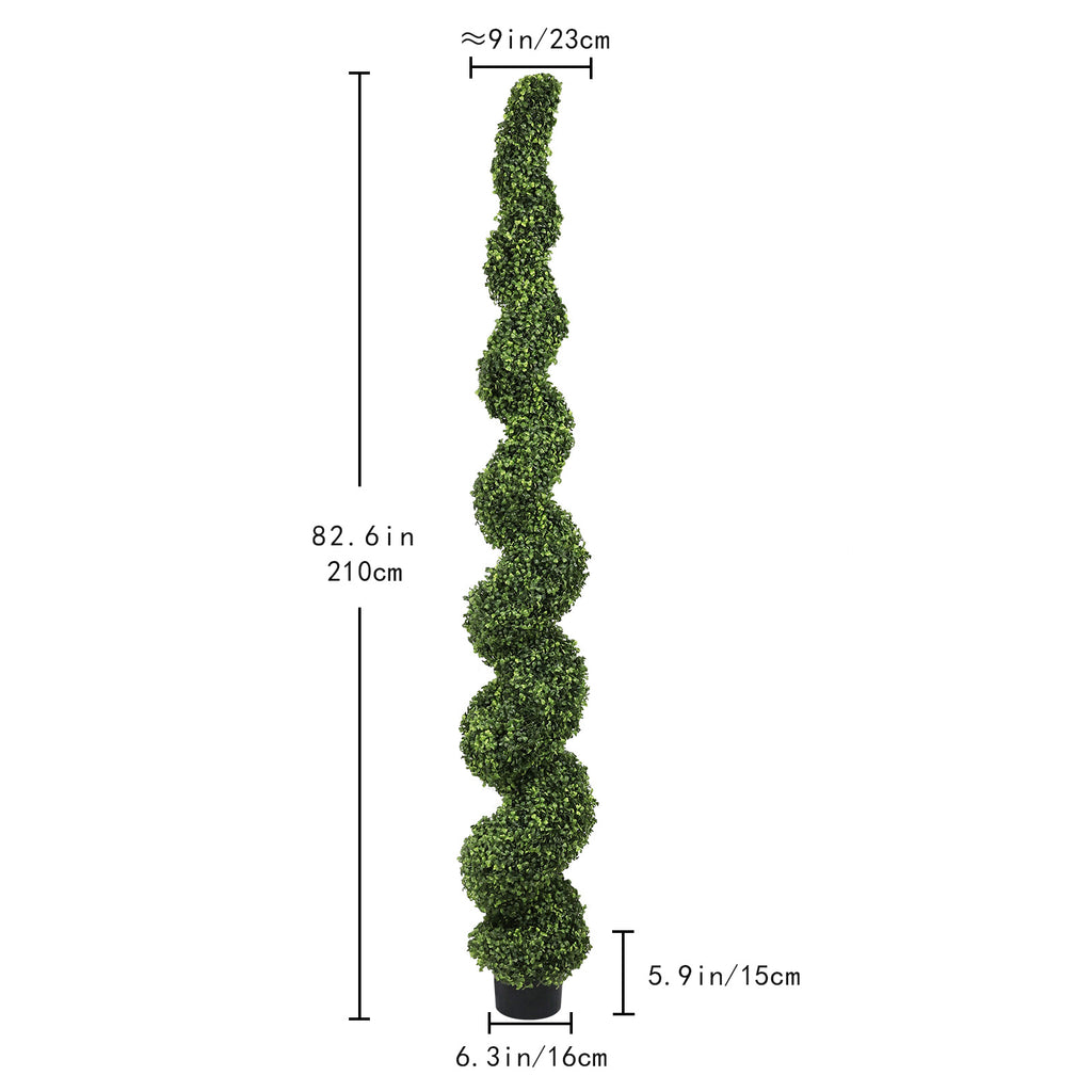 7FT Spiral Arbres topiaires artificiels à l'extérieur Faux Boxwood Plantes Grand Pot vert tordu
