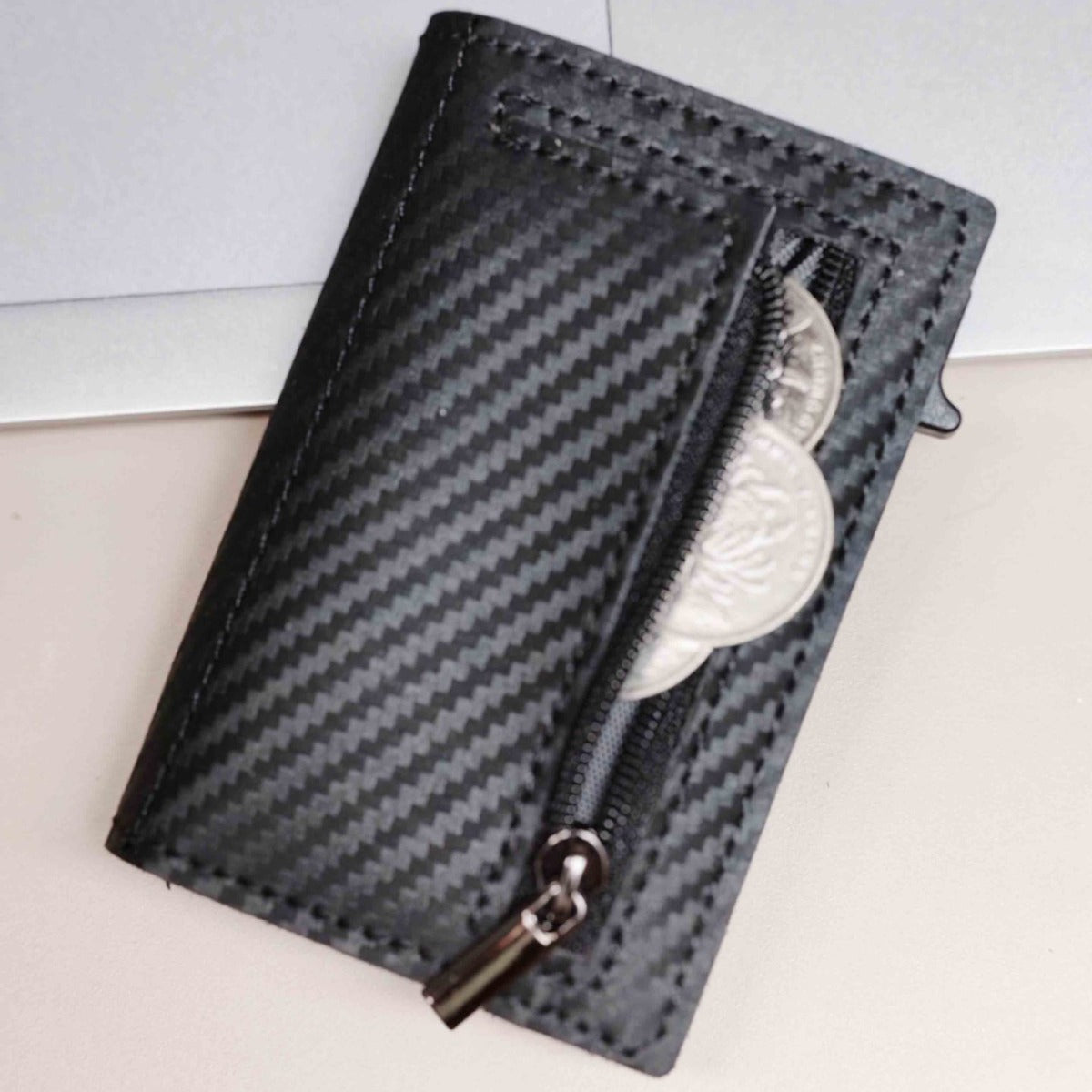 Première couche Cowhide Tri Pold Card Holder Grande capacité