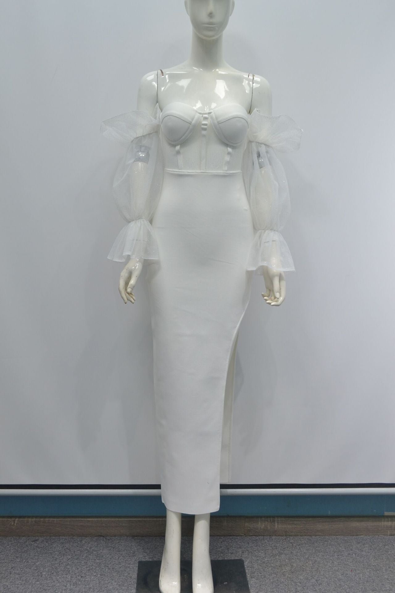 Niche Stretch Hors-épaule Mesh manches longues Élégante robe du soir