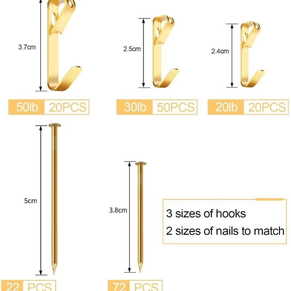 184 Pieces Picture Hanging Kit 20lb 30lb 50lb Picture Hangers Metal Hooks with Nails for D