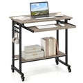 Bureau d'ordinateur mobile gris avec plateau et plateau de rangement