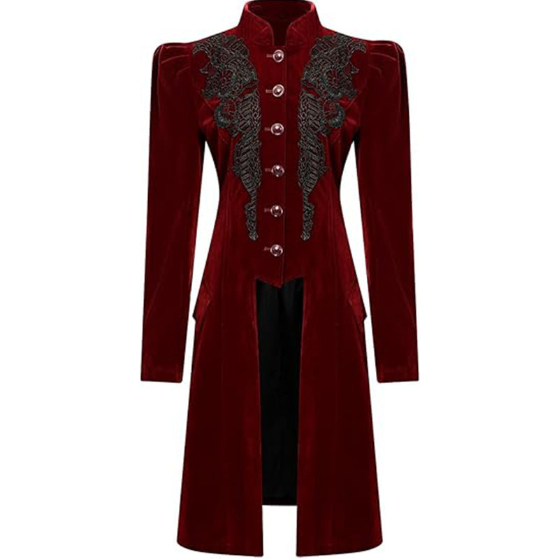 Long-sleeved retro-chic printed coat with a long collar