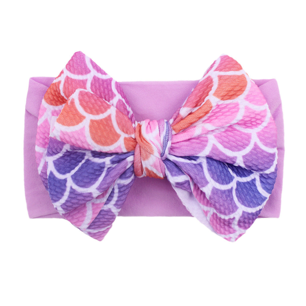 Bande de cheveux en nylon Bow Baby Cute Soft Bow Bandeau imprimé Baby Headcarf