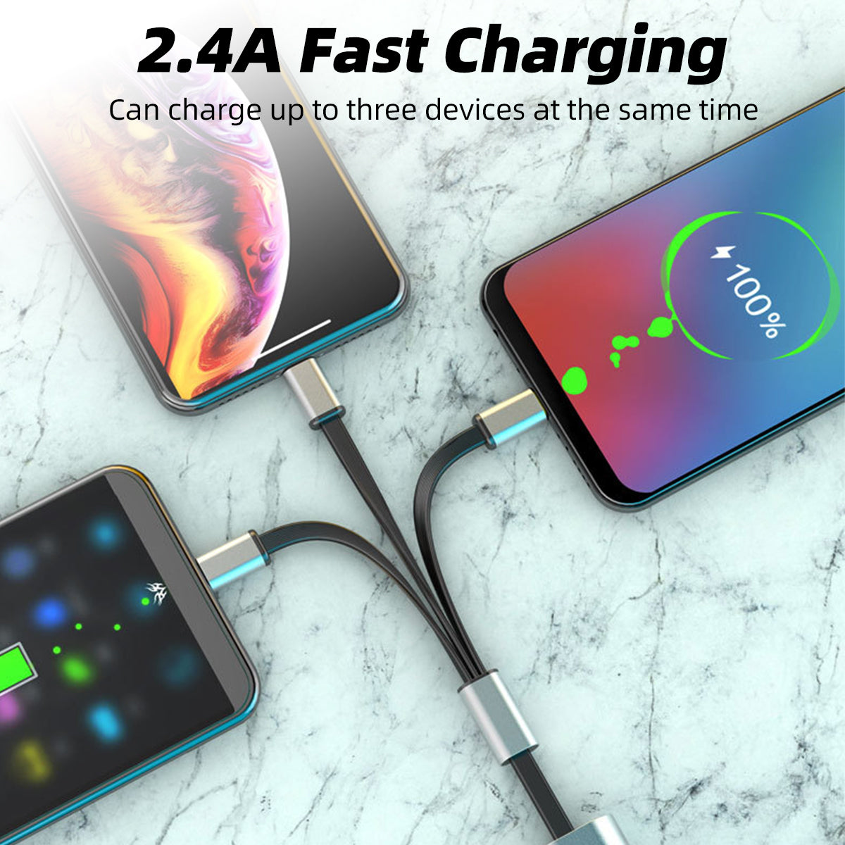 Câble USB de charge rapide en métal 3in1