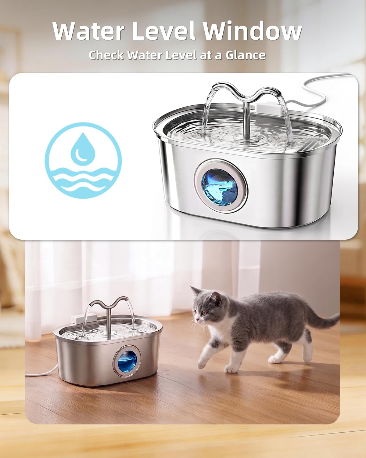 Fontaine d'eau de chat en acier inoxydable