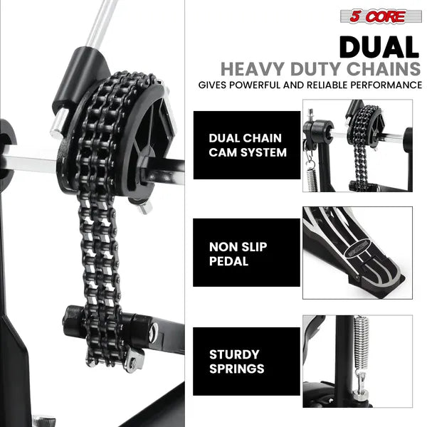 5 Core Bass Drum Pedal Mount Ajustable Felt Beater Head Single Chain HeavyDuty Kick Drum