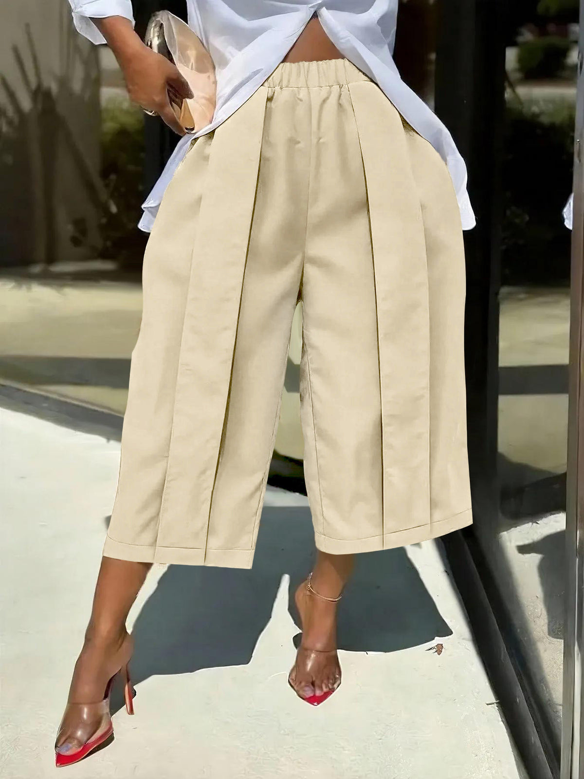 Women's Solid Color Wide Leg Capri Pants