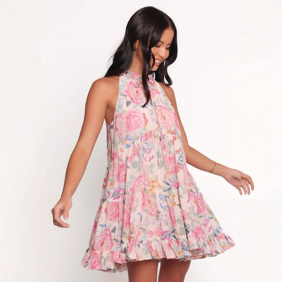 Élégante robe chic à col haltère sans manches pour femmes