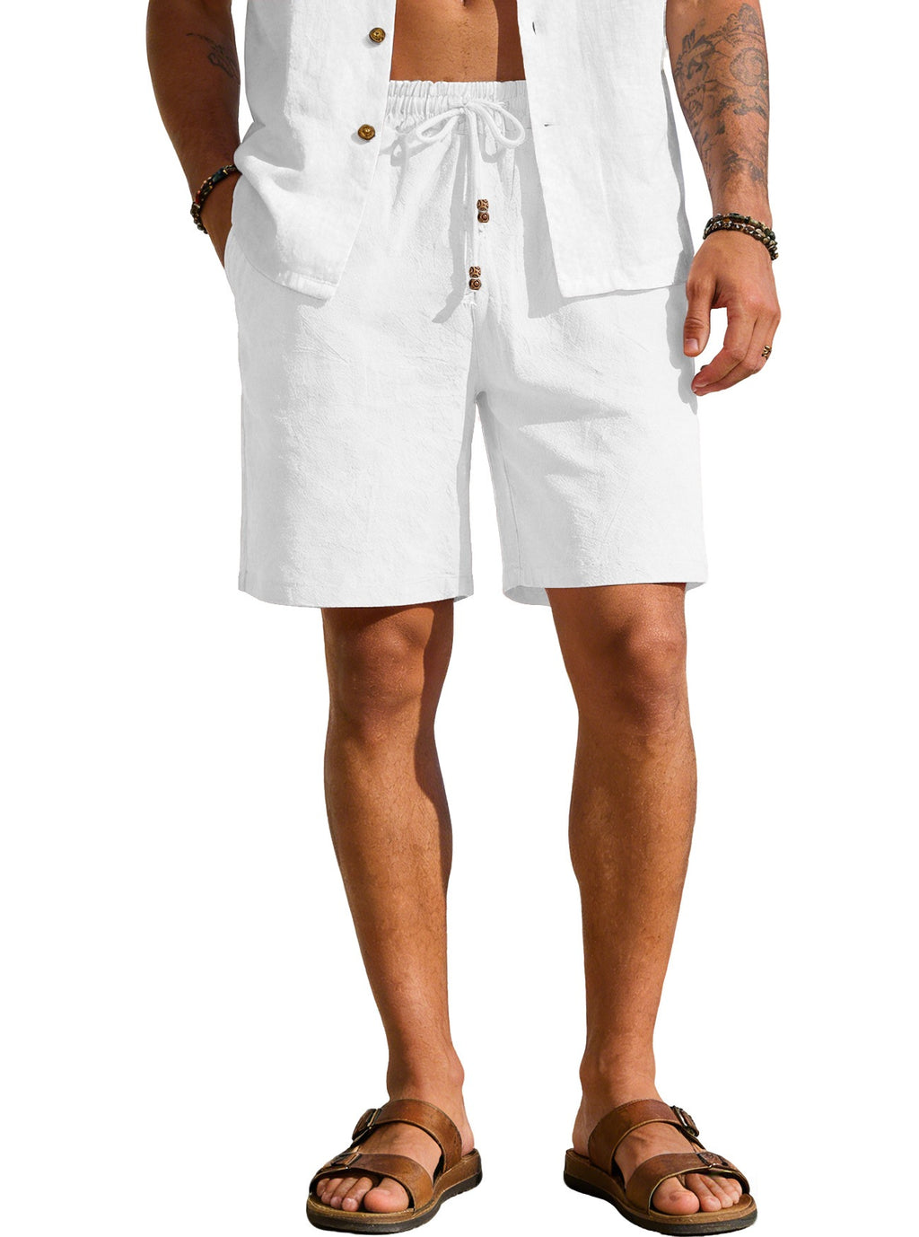Style d'été homme couleur solide coton et lin Short