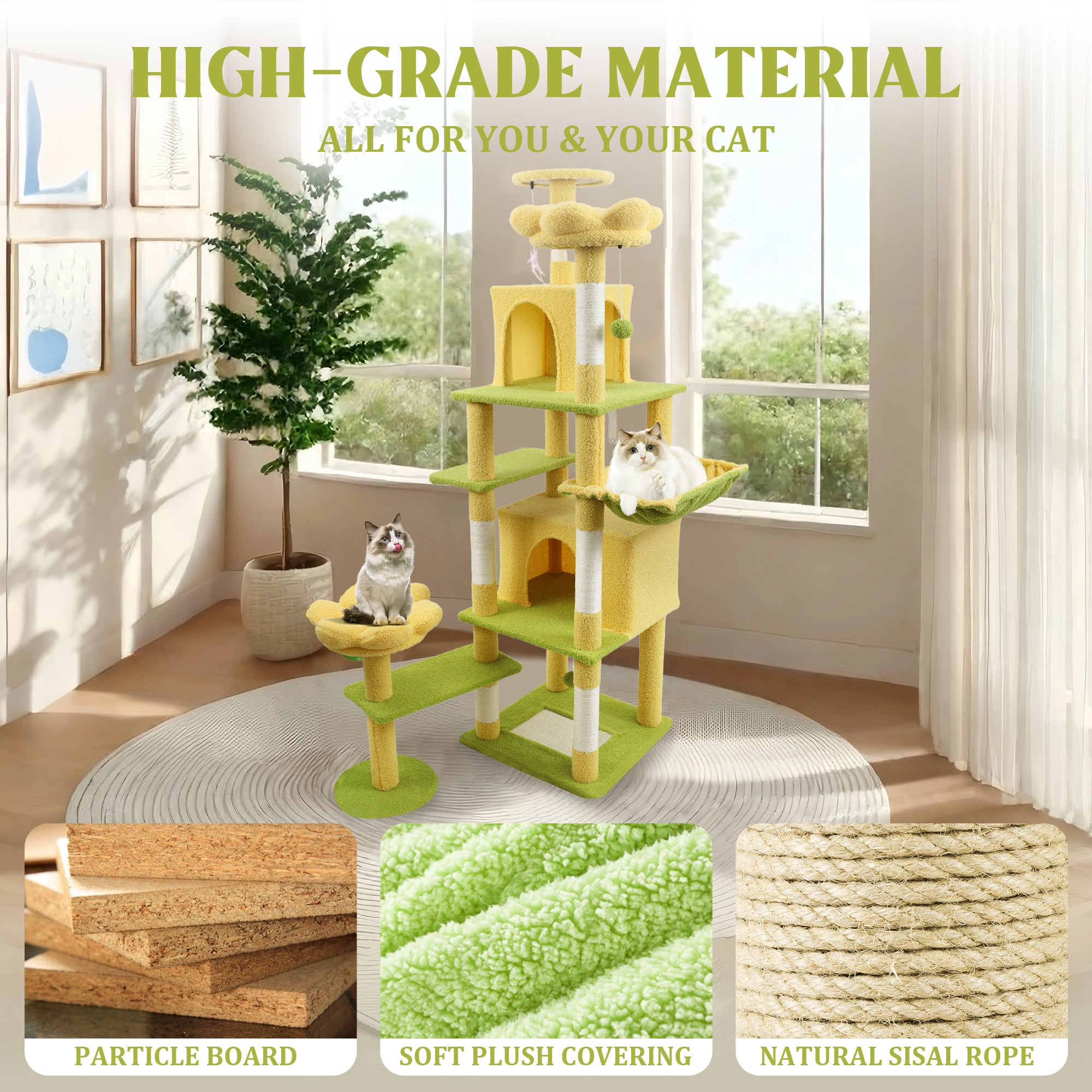 Arbre de fleurs de 71 pouces avec grand condo coussin de fleurs amovible et hamac jaune