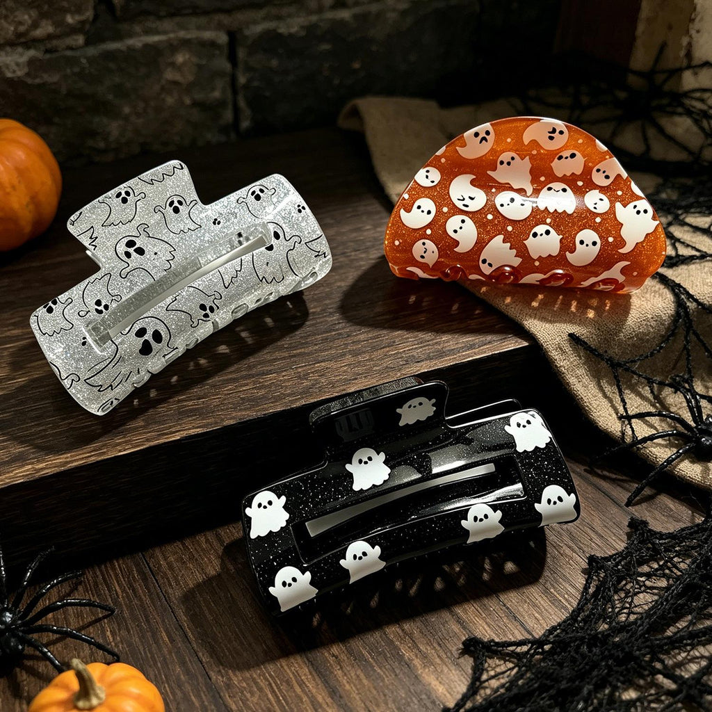 Clip de cheveux acrylique orange fantôme d'Halloween