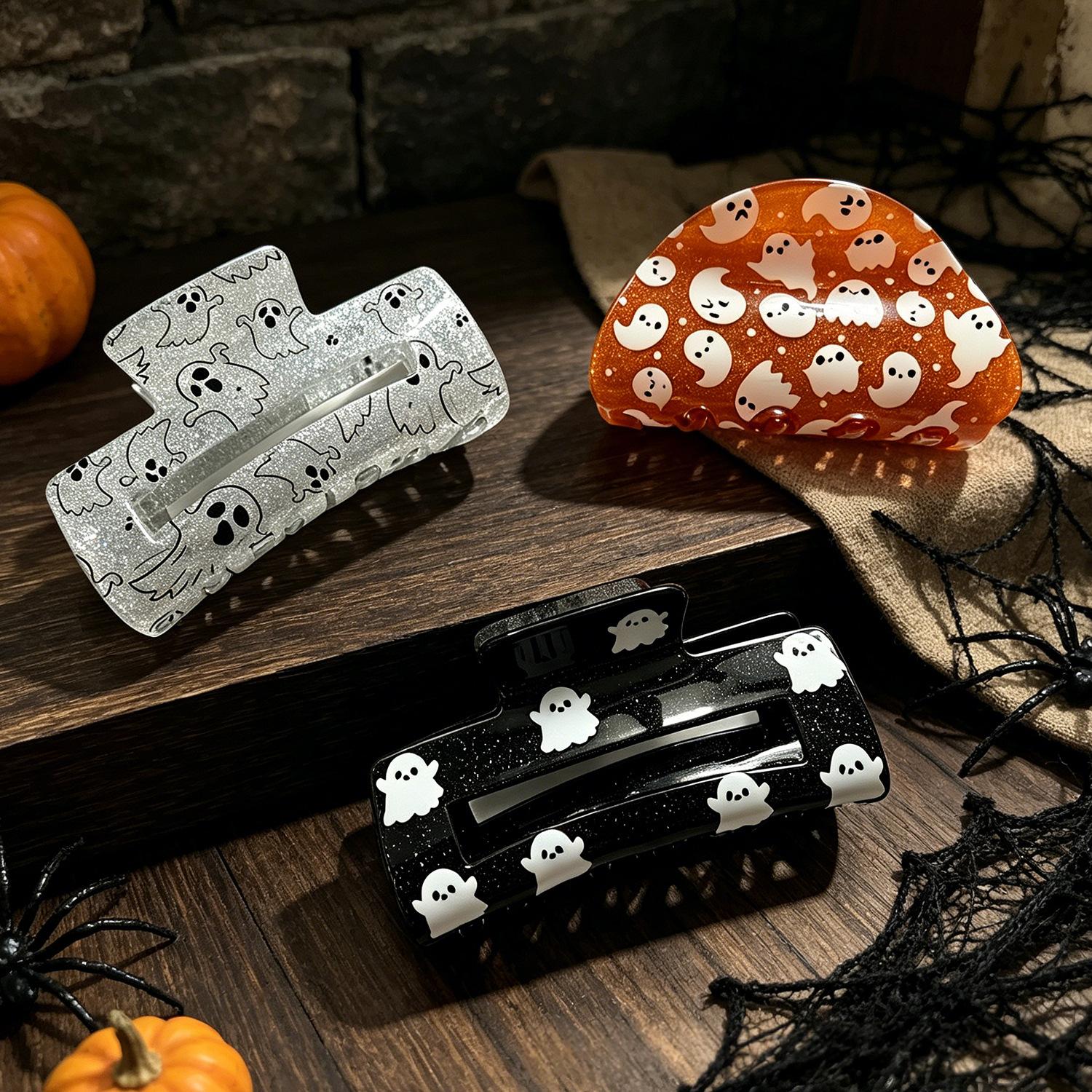 Clip de cheveux acrylique orange fantôme d'Halloween