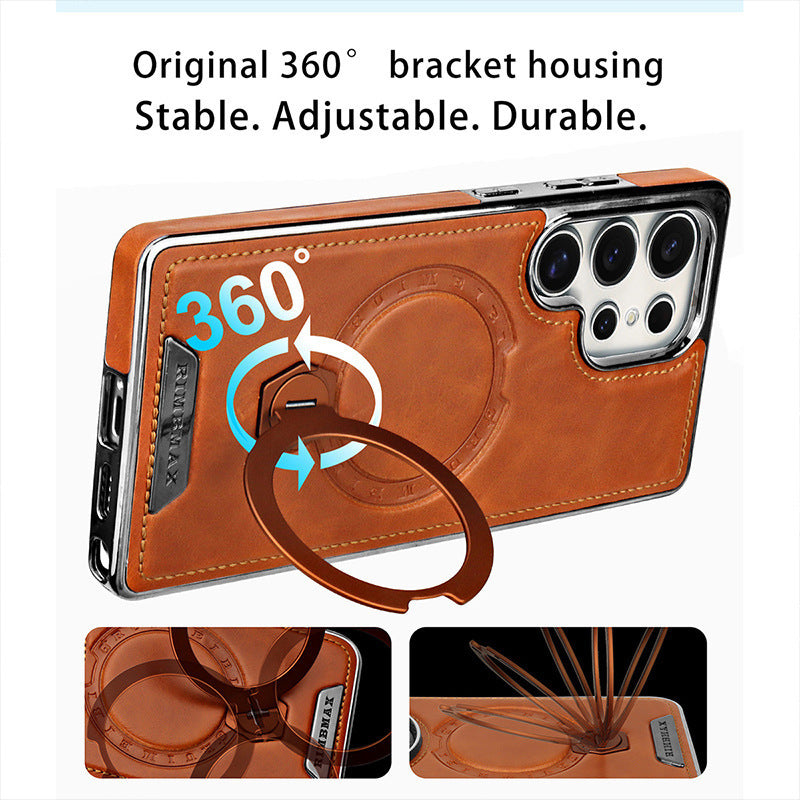 Étui de téléphone en cuir texturé à aspiration magnétique rotative à 360 degrés
