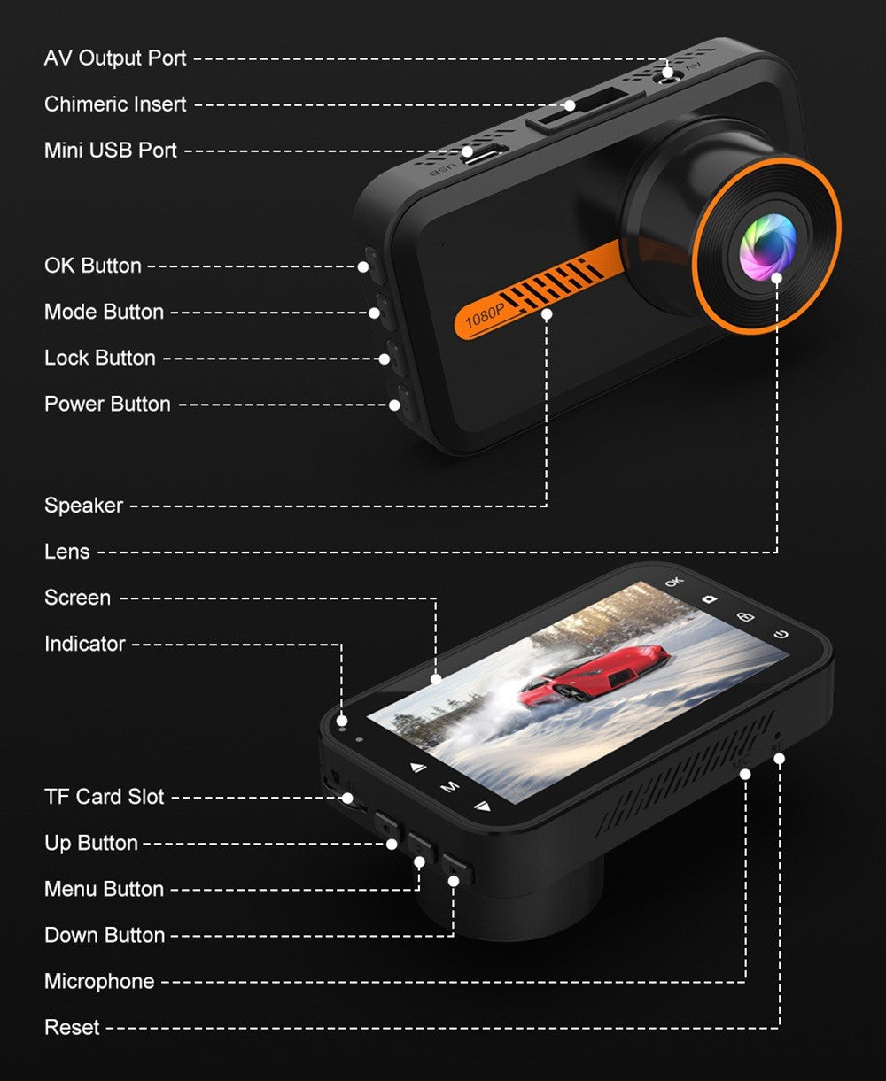 Dash Cam avant et arrière caméra de voiture double Dashcam 1080P FHD