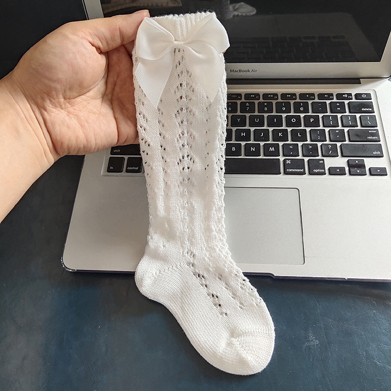 Chaussettes de longueur moyenne en maille de couleur solide pour enfants avec boucles amovibles