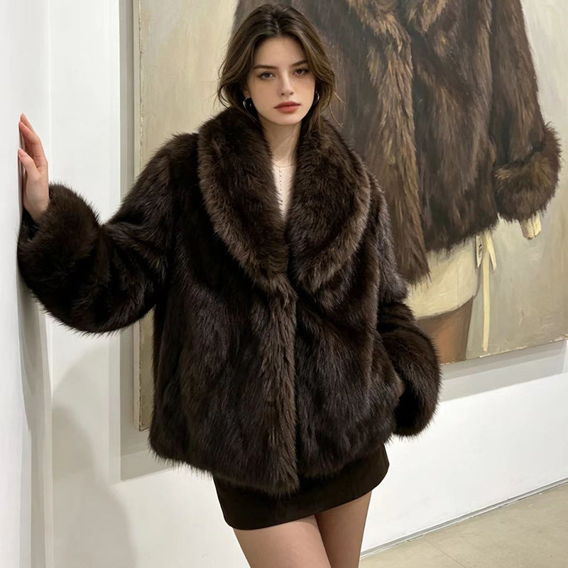 Automne Hiver Chic Veste Mode Double face Faux Fur Croped Style