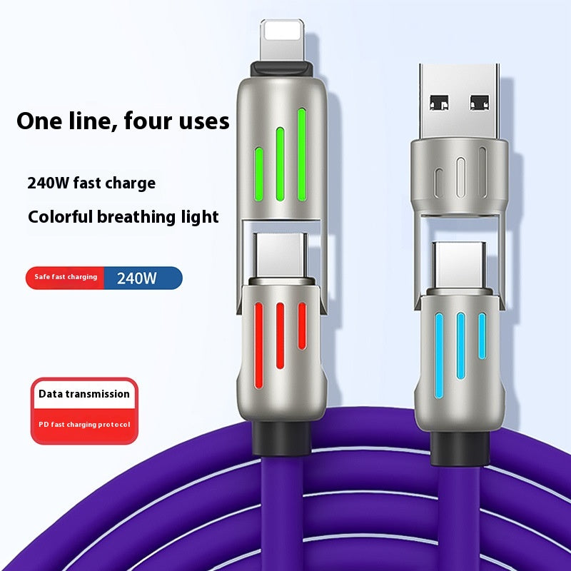 Four-in-one colorful breathing light data cable