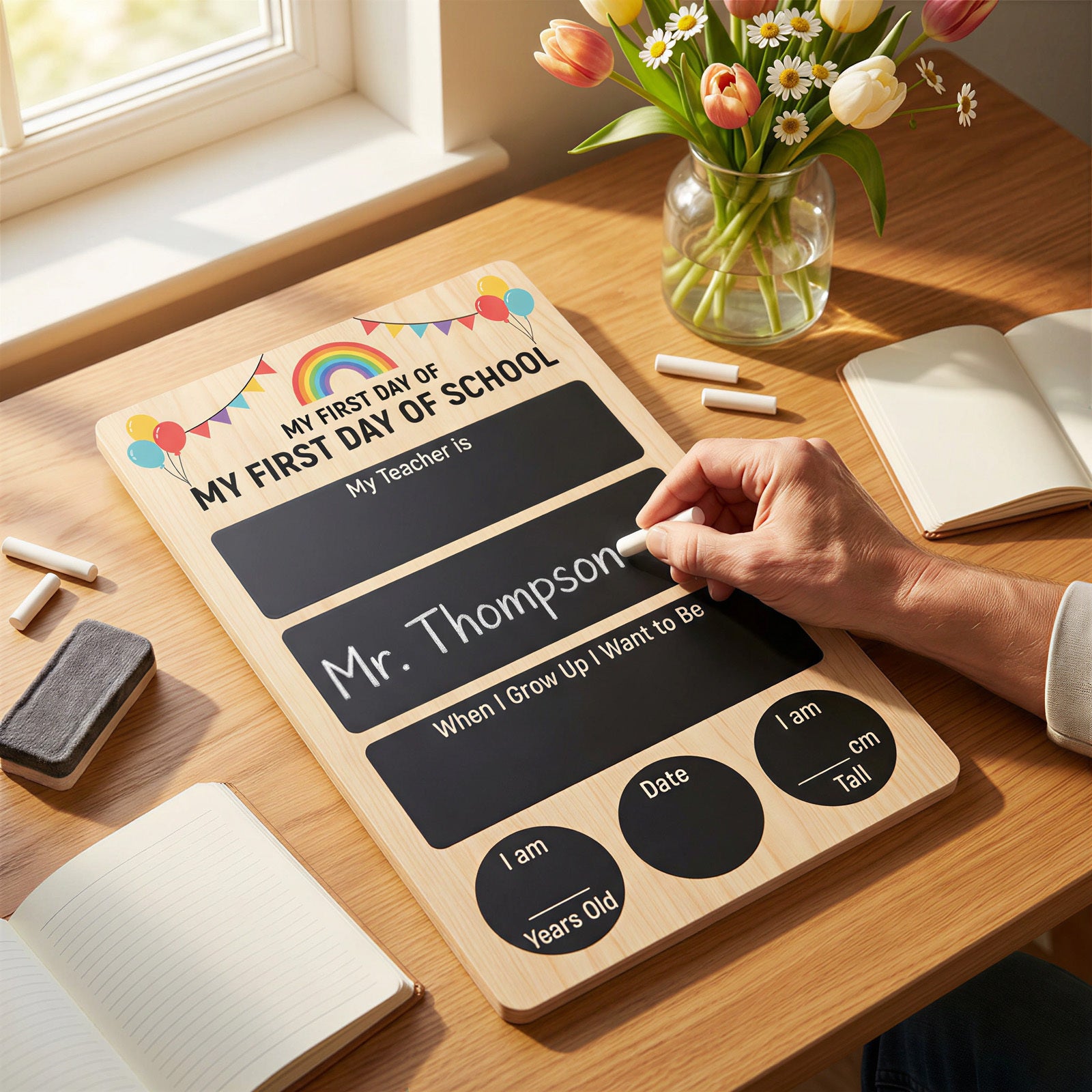 Wooden Milestone Board pour le premier jour d'école – Un écritable