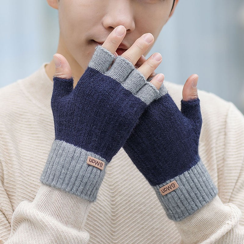 Gants de tricot à moitié doigts épais et chauds pour hommes